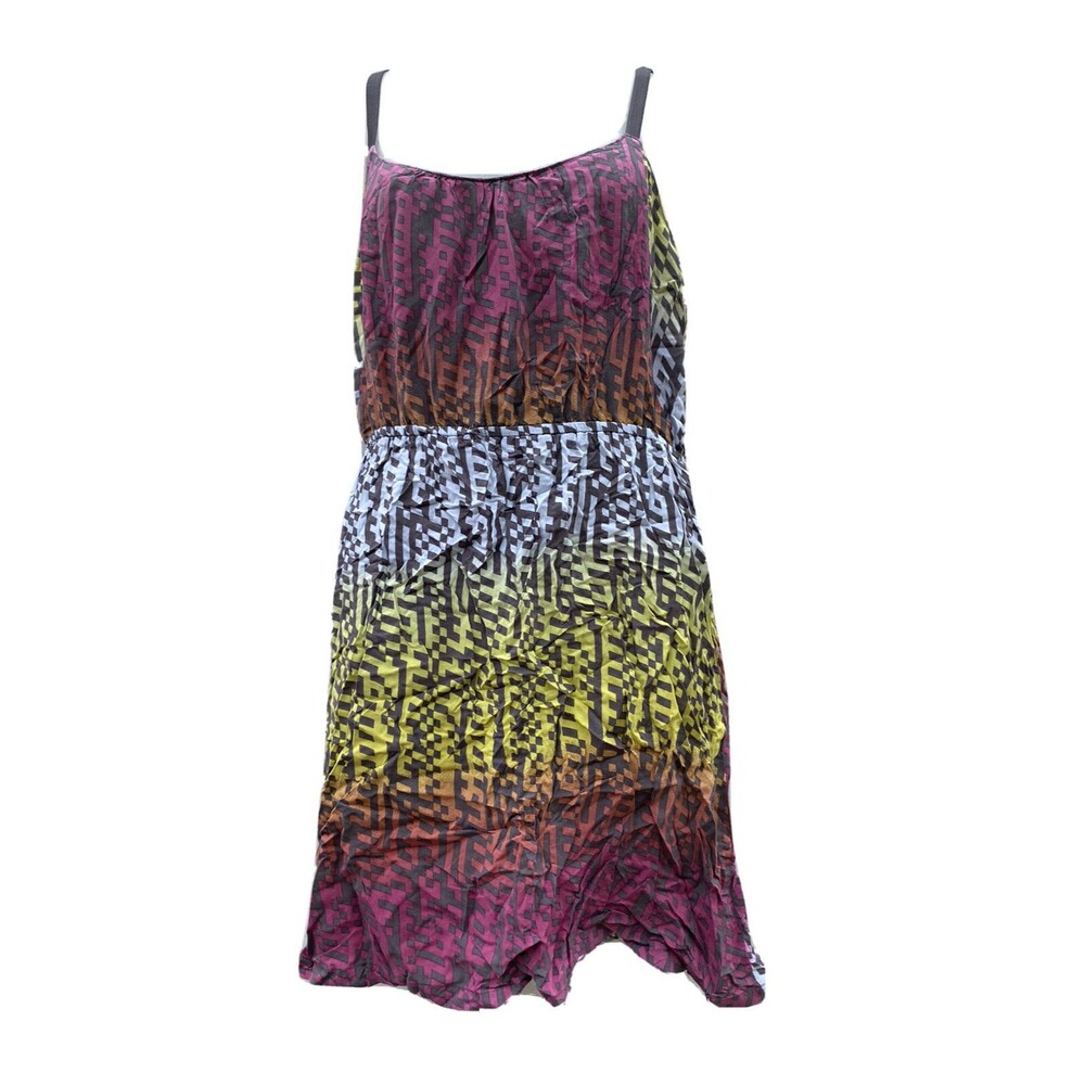 HANG TEN Purple Yellow Gray Summer Tank Dress Size Jrs Medium Short Racerback